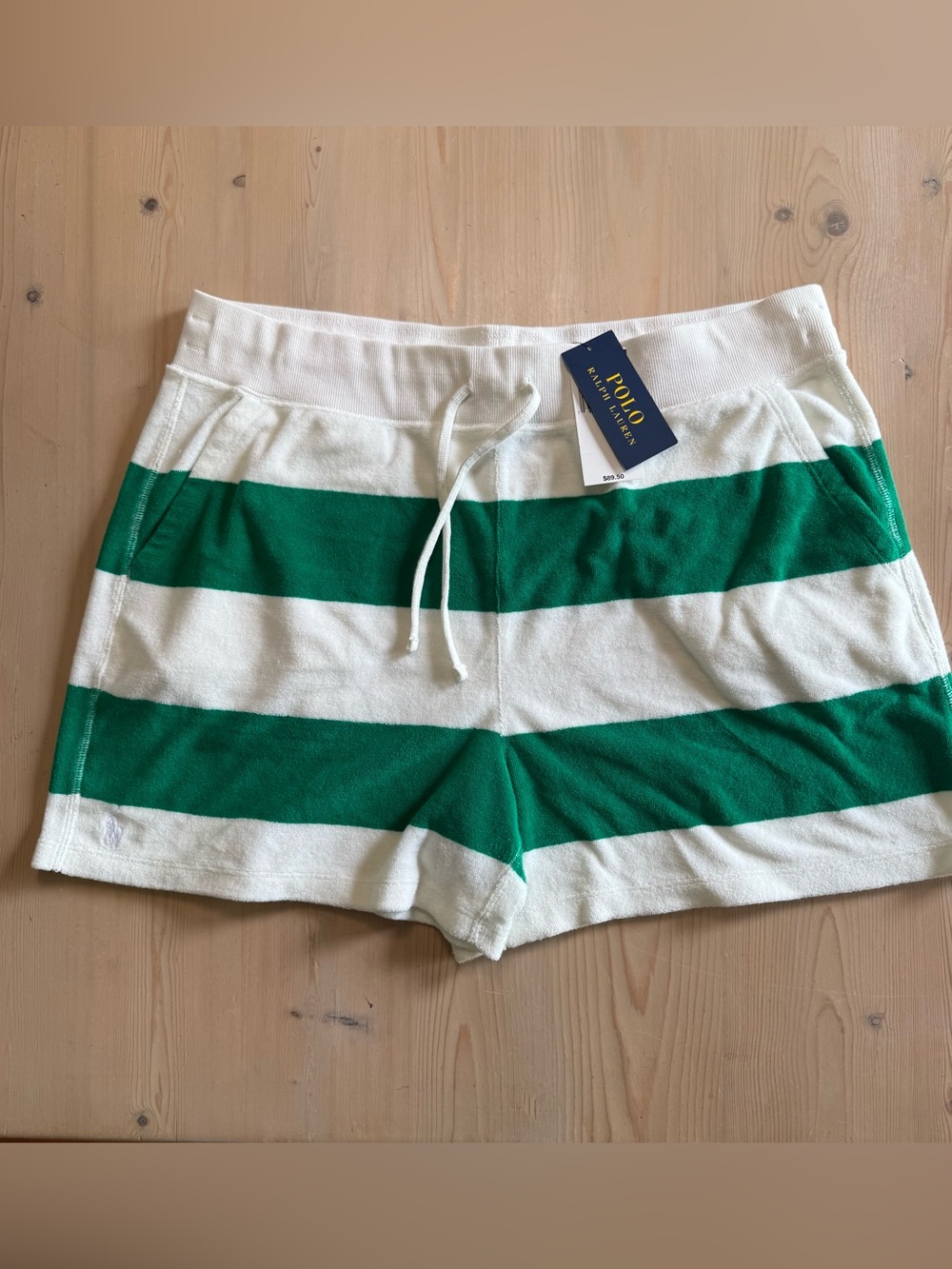 Polo by Ralph Lauren Green & White Striped Terry Drawstring Shorts